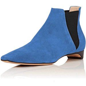 Blue Casual Square Toe Chelsea Flat Ankle Boot